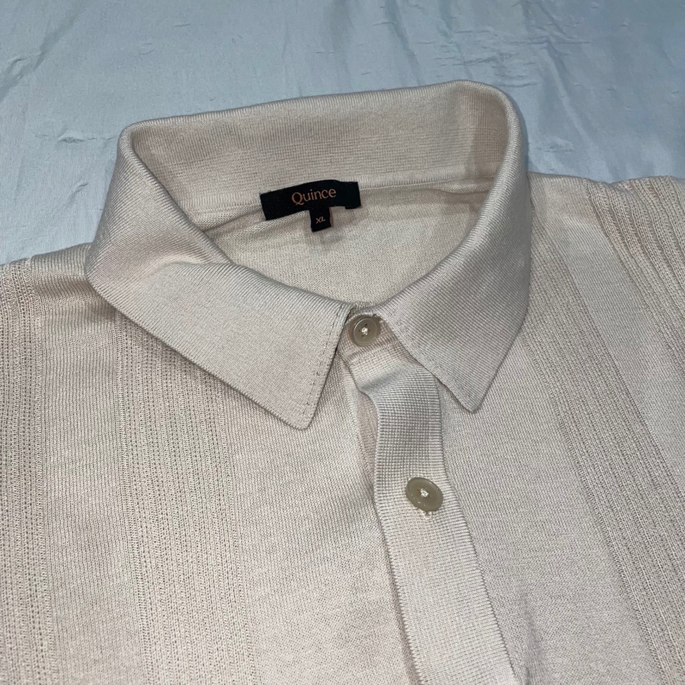 Quince Mens Silk Organic Cotton Knit Polo Shirt Beige Short Sleeve XL